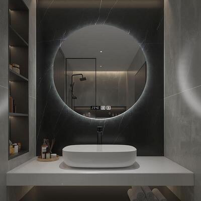 圆形智能镜触控屏带除灯卫生间浴挂室镜子厕NMF所壁LE雾D灯发光镜