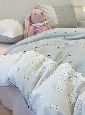 A类法式纯件四套上用品全棉双床层棉纱被套床单床笠学FDF生款三件