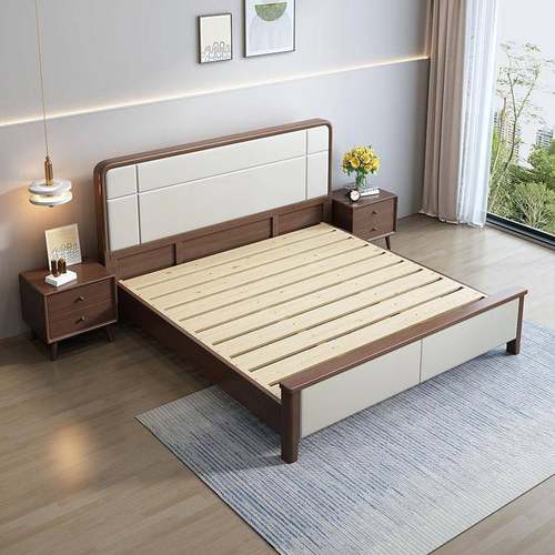 黑胡桃木8实木床主卧室大1.x2床米轻奢极简单QSB双床1人.5米婚床