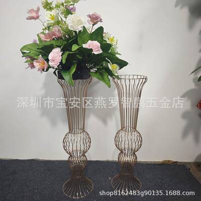 铁艺镂ZNF空器婚道小蛮具腰花瓶婚礼布置家居庆摆件主桌插花花路
