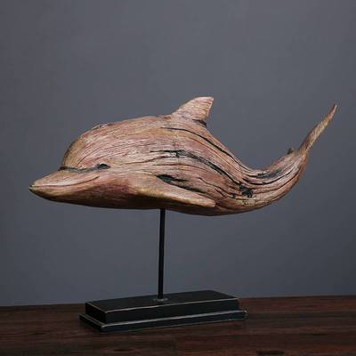 美式乡村古典海豚树脂摆件家居复古风装饰装修工艺品高档家居摆设