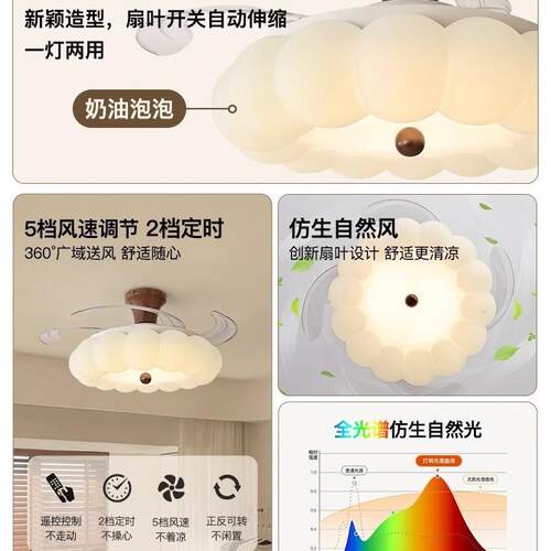 风扇温灯吸顶灯卧隐HM819/82室灯奶油中古儿童房间灯馨风形吊扇灯
