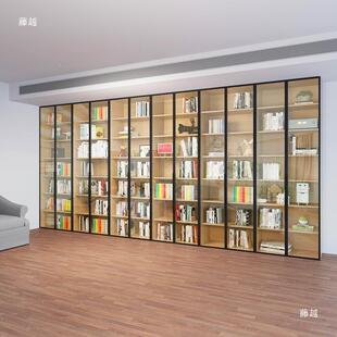 实木书格柜整墙一面体到顶客厅收纳柜储物柜书柜架子满KFB墙柜