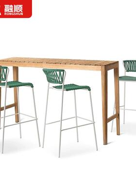 吧外绳编高脚吧椅庭院台柚木吧凳合室外户民宿花园休组闲吧98179