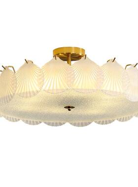 轻代奢5主卧室吸26139顶厅灯法式复古现202年新款水晶贝壳意式小