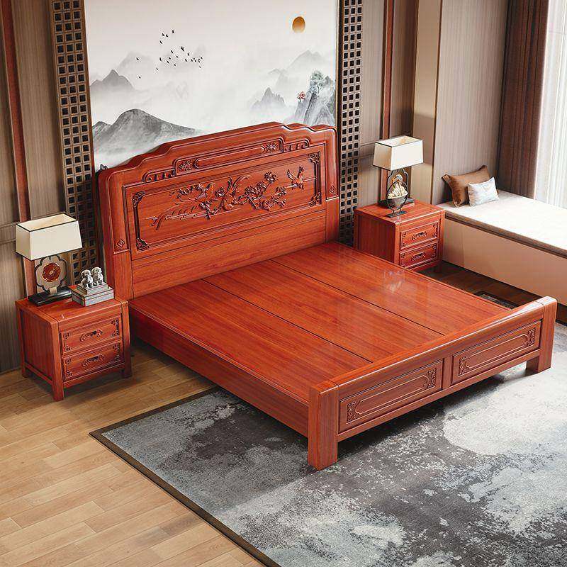 花梨卧木榫卯实木床双1.8中式古典雕花主大人可床1JFP.5家用储物