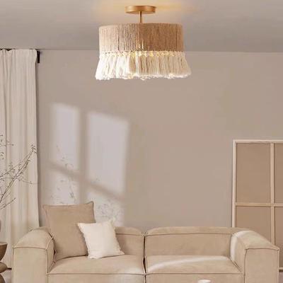 波西米顶亚复古绳流苏吊灯麻创意奶油风卧RNH室餐灯吸厅灯诧寂风