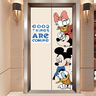 卡通可爱电梯门贴纸入户玄关装 饰贴纸自粘防水商用加厚整张贴画