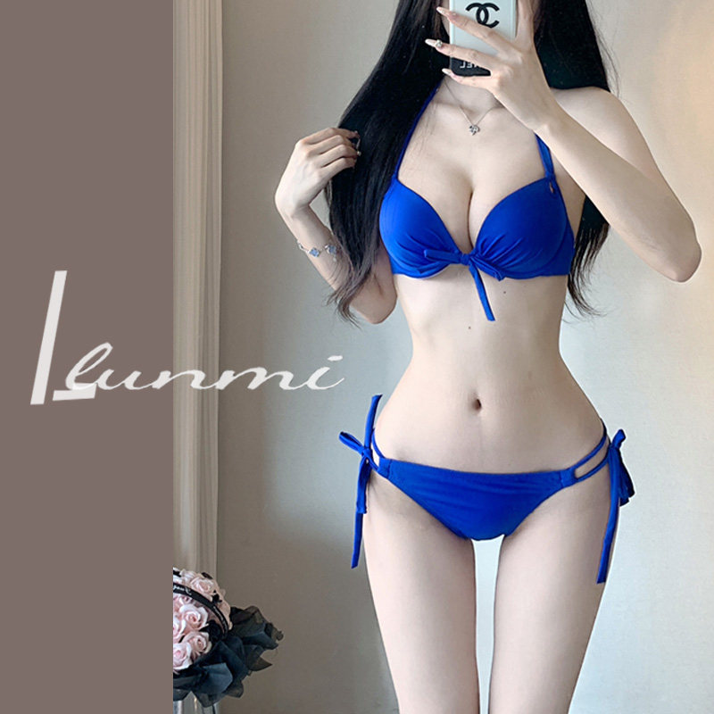 纶蜜小胸平胸比基尼加厚胸垫聚拢显胸泳衣欧美性感带钢托大胸温泉