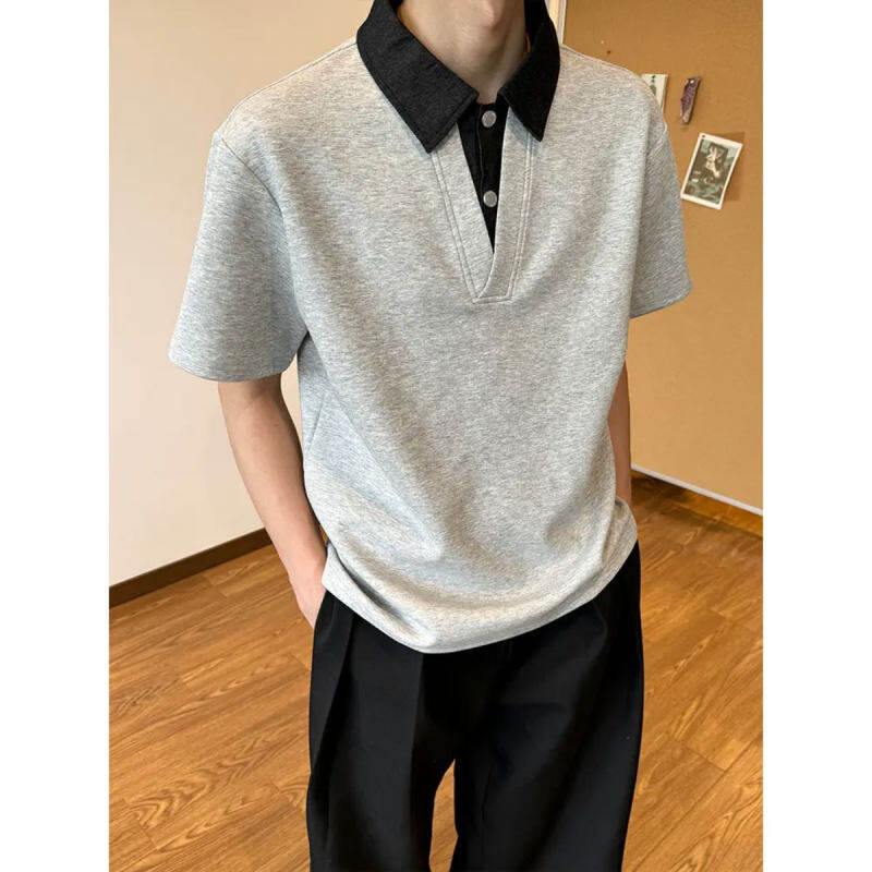 高级感拼色polo衫男款夏季2025新款宽松休闲翻领男士短袖t恤潮流
