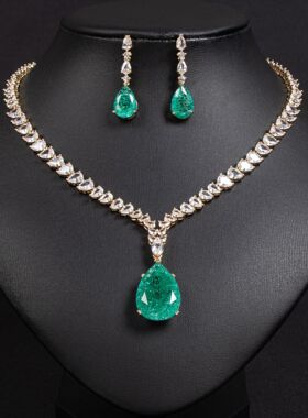 欧美嘻哈风奢华新娘锆石项链套装饰品爱心锁骨链流苏耳环吊坠首饰