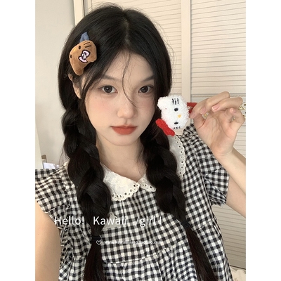 黑皮hellokitty夏威夷可爱毛绒发夹卡通凯蒂猫发饰刘海碎发侧边夹