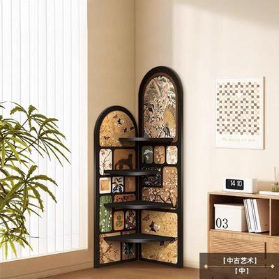 中古风墙角转角柜落地摆件客厅电视柜边转角置物架多层柜一体靠墙