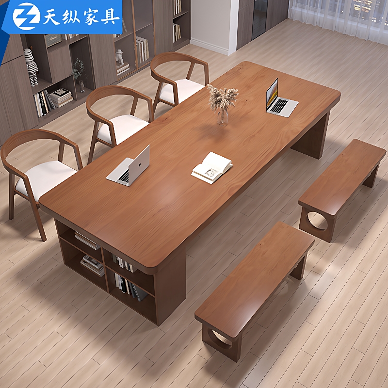 天纵美式客厅全实木书桌家用阅览桌学生学习桌长条办公桌椅电脑桌