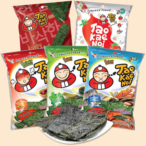 泰国32g老板仔烤海苔片即食薄脆紫菜番茄香辣海鲜味网红休闲零食