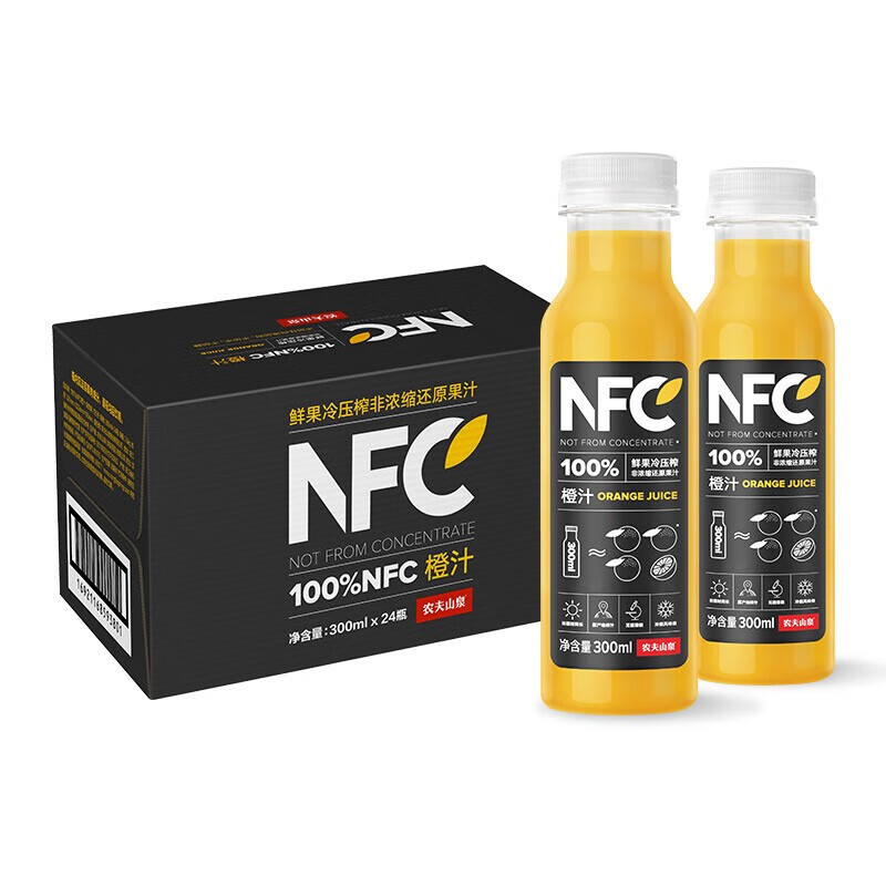 农夫山泉 NFC橙汁果汁饮料 100%鲜果冷压榨 300ml*24瓶 整箱礼盒图片