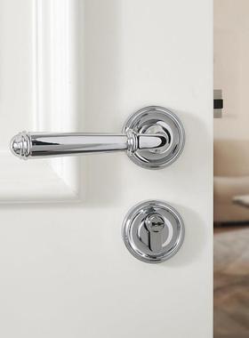 INDOORS法式复古银色黄铜家用锁具卧室门锁简约纯铜静音房门把手