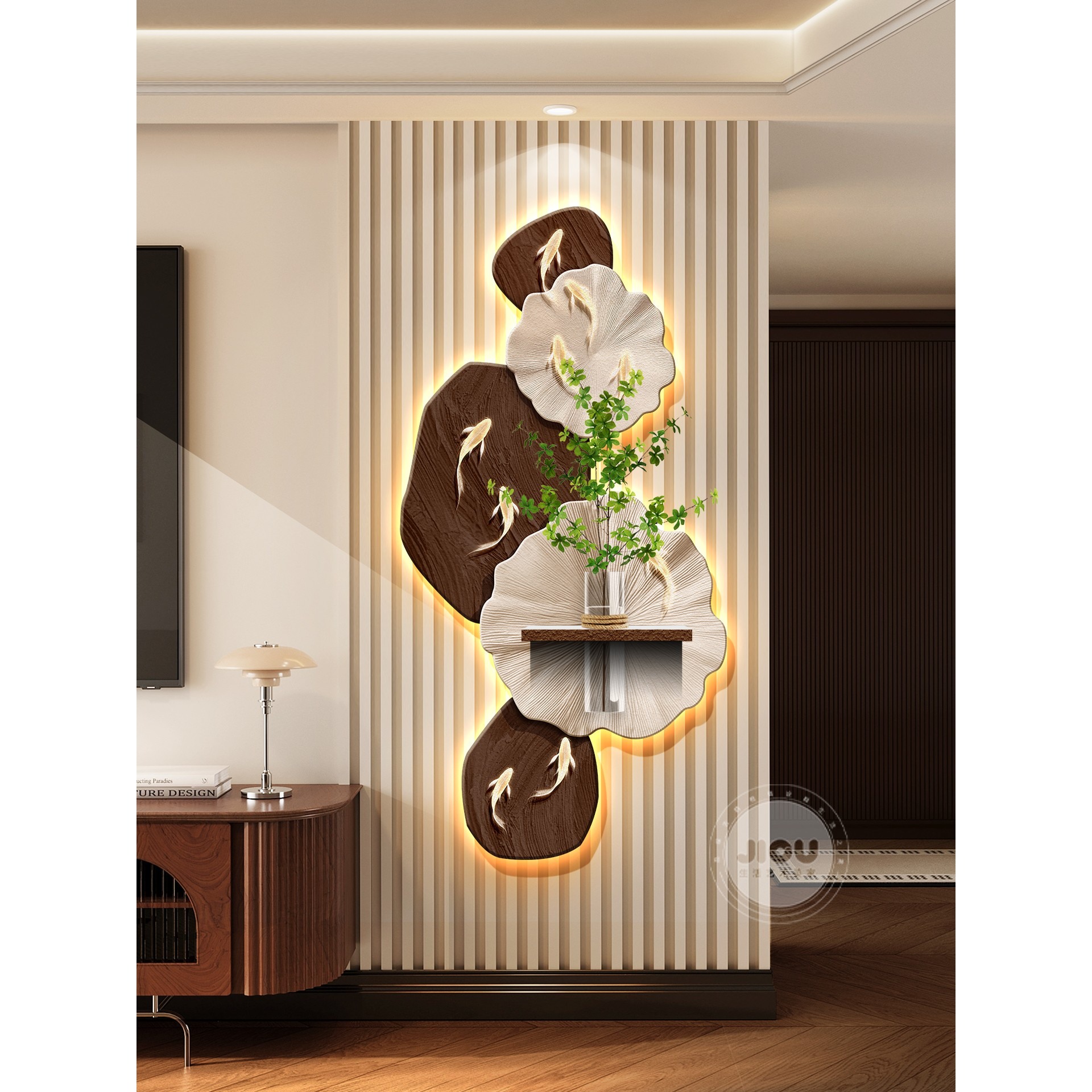 轻奢九鱼图玄关装饰画入户