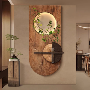 中古风水培绿植玄关装饰画复古高级感走廊尽头挂画入户进门壁画灯