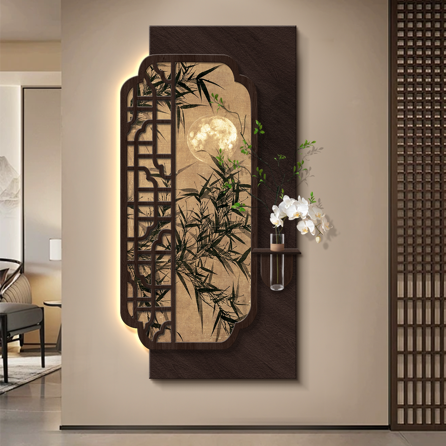 宋代美学立体玄关装饰画入户正对门壁画灯客厅走廊过道挂画高级感