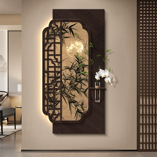 宋代美学立体玄关装饰画入户正对门壁画灯客厅走廊过道挂画高级感