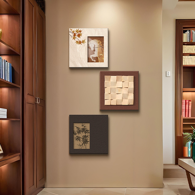 中古风挂画复古实木组合画