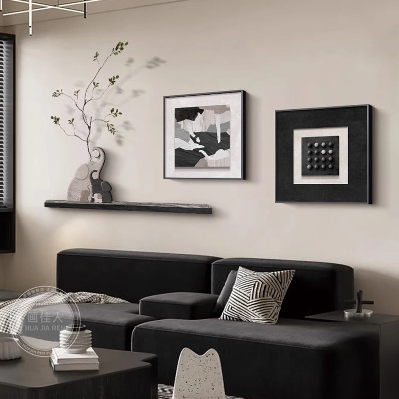黑白抽象客厅装饰画2026新款高级感沙发背景墙挂画大象餐厅墙壁画
