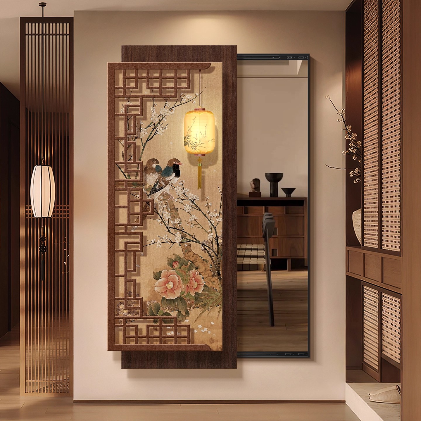 宋代美学花鸟推拉全身镜装饰画