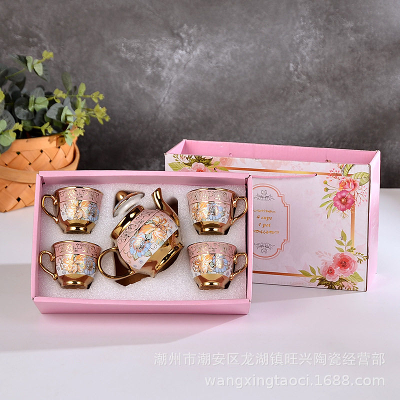 创意欧式电镀陶瓷茶具镀金咖啡杯碟生日礼品陶瓷杯子壶伴手礼套装