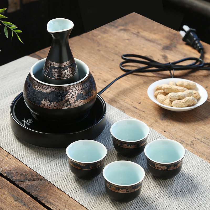 黄酒温酒壶家用烫酒器陶瓷中式仿古白酒具套装蜡烛加热底座热酒壶