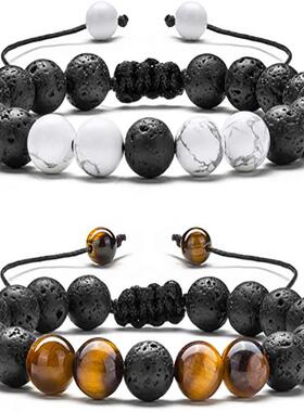 天然石手链单编虎眼石手工编织手串熔岩火山石手工编织串珠手串