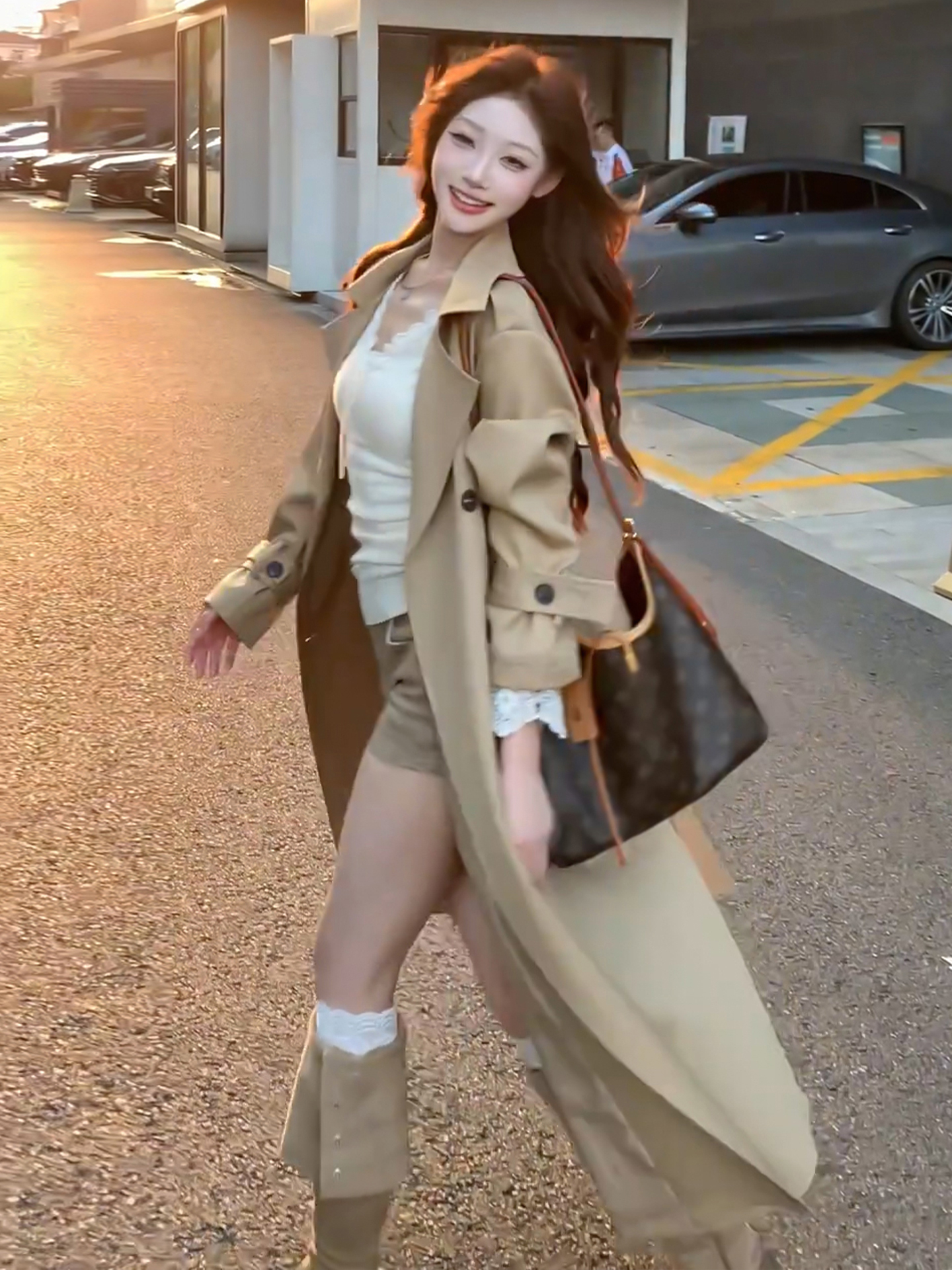 Early Winter Korean Style Khaki Mid-Length Trench Coat for Women 2025 New Autumn and Winter Popular Hot-Selling Coat