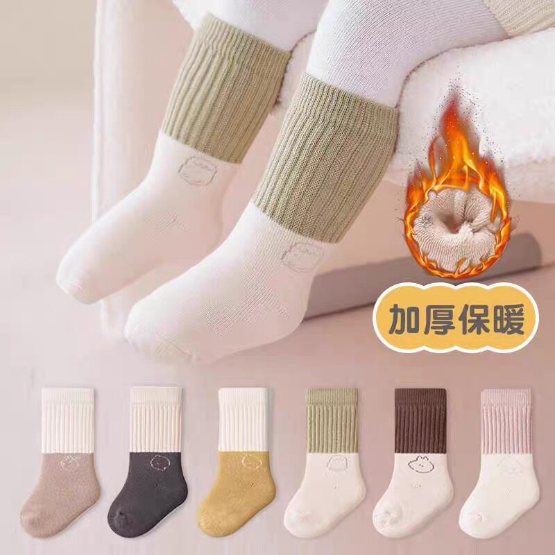 婴儿秋冬加厚保暖拼色中筒袜A类