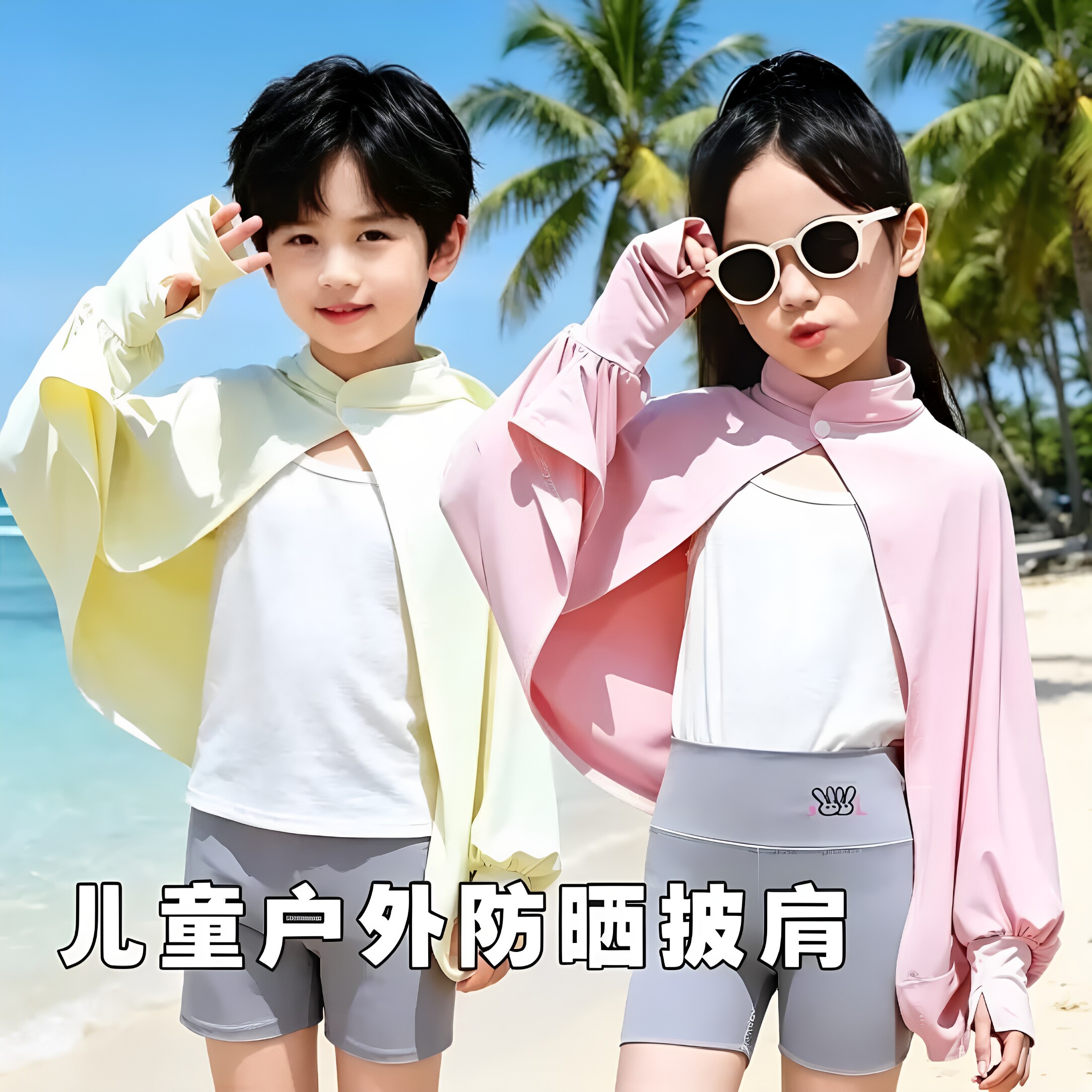夏季女童冰丝防晒斗篷披肩
