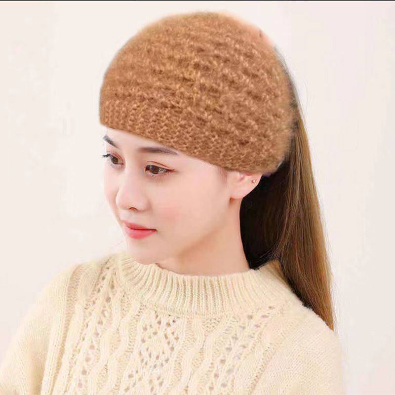 新款女秋冬保暖针织发带松鼠绒发饰绒线护耳柔软遮白发帽子毛线帽