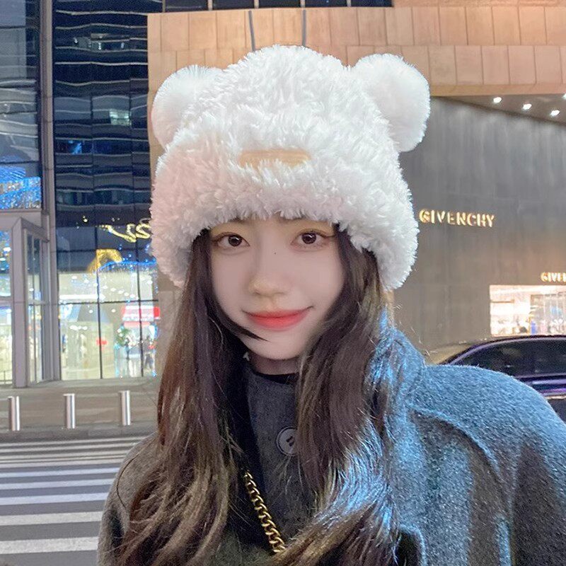 冬季可爱小熊加厚保暖针织帽女