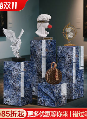 T5莫奈睡莲蓝大理石底座丨增高轻奢落地客厅酒店装饰摆件底座