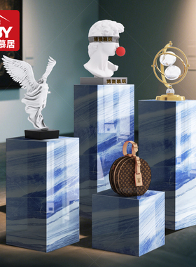 T7德莫夫斯卡蓝大理石底座丨增高轻奢客厅酒店装饰摆件底座