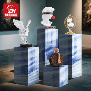 T7德莫夫斯卡蓝大理石底座丨增高轻奢客厅酒店装饰摆件底座