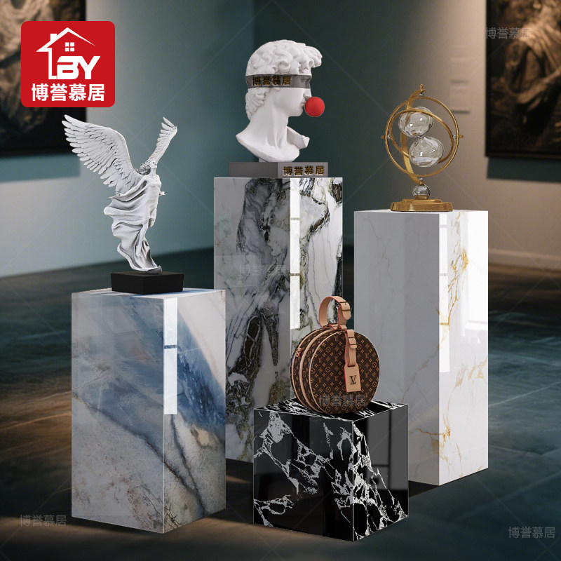 大理石摆件底座入户玄关装饰展示摆台增高台岩板花架子客厅落地式