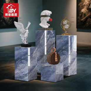 T8瓦尔登浪灰蓝大理石底座丨轻奢落地客厅酒店装饰摆件底座