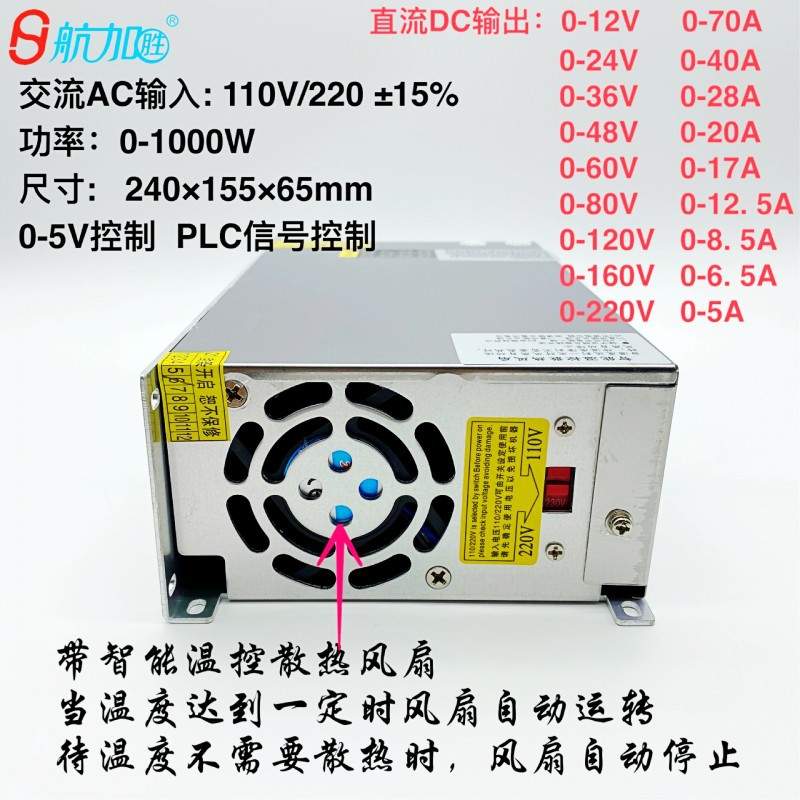 电压电流可调0-12-24-36-48-60-80-120-220V直流1000W开关电源
