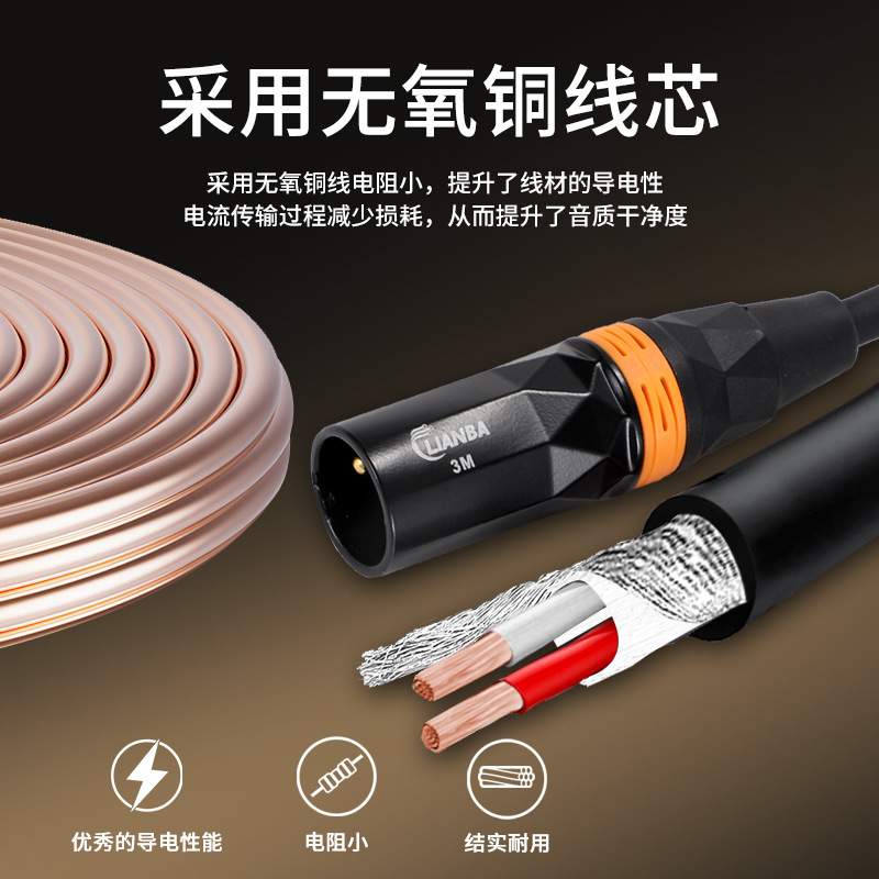 联霸双卡侬无损增益话筒线麦克风线转ICKBSO8声卡平衡线汉诺威亚