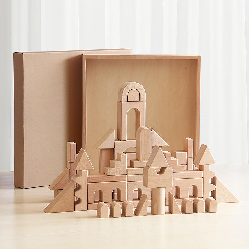 王子妈妈幼儿园建构区大型城堡原木大颗粒儿童早教拼搭木制玩具