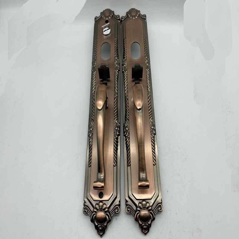 锌合金按压门把手老式防盗门铝合金大门拉手豪华把手红古铜色
