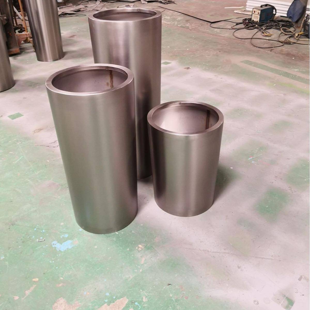 不锈钢花盆玻璃钢圆筒形组合套装花器容器三个一套本色拉丝花盆