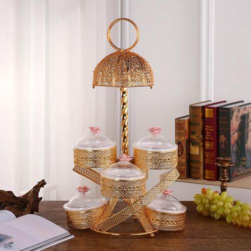 轻奢复古风金色精致干果盒创意高级感阶梯式可挂墙挂件合金果篮