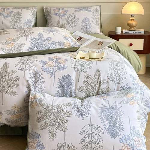 文艺范北欧全棉磨毛四件套纯棉加厚保暖被套条纹格子床上用品