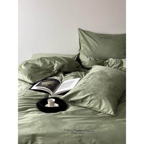 田园感A类100支全棉贡缎提花四件套纯棉刺绣被套床单床上用品