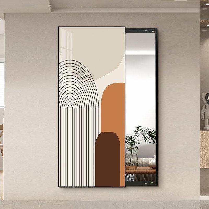 几何图案装饰画竖款推拉隐藏式镜子房间卧室试衣镜竖版挂画